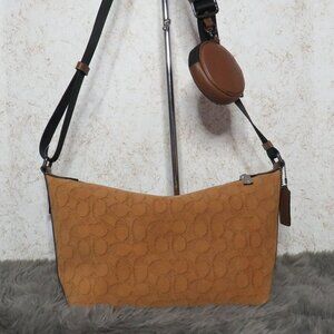 Coach Small Finn Crossbody with Pouch in Signature Suede (Caramel)